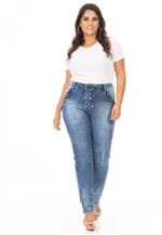 Calça Feminina Jeans Lace Up Cintura Alta Plus Size