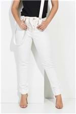 Calça Feminina Jeans Off White com Suspensório CL0517 Kam Bess