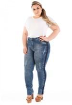 Calça Feminina Jeans Slin Fit com Faixa Lateral Plus Size