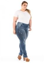 Calça Feminina Jeans Slin Tradicional com Puídos Plus Size