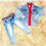 Calça Jeans com Polo Vermelha e Camisa Jeans - Lojinha da Vivi - Lojinha da Vivi