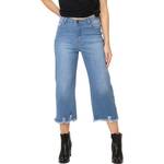 Calça Jeans Feminina Cropped Flare com Cintura Alta e Barra Desfiada F+
