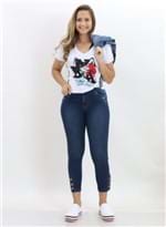 Calça Jeans Feminina Skinny com Botões na Barra - Azul
