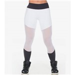 Calça Legging Fitness com Recorte em Tule Preto e Branco Dily Modas