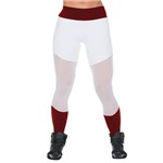 Calça Legging Fitness com Recorte em Tule Vermelho e Branco Dily Modas