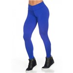 Calça Legging Fitness Glamour Tecido com Detalhe Azul Dily Modas