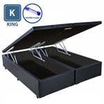 Cama Box King Size com Bau Pistão a Gás Preto Corino Bipartido - 193x203
