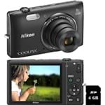 Câmera Digital Nikon Coolpix S5300 16MP Zoom Óptico 8x Cartão 4GB - Preta