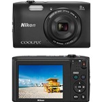 Câmera Digital Nikon Coolpix S3600 com 20.1MP Zoom Ótico de 8x Preta