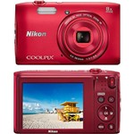 Câmera Digital Nikon Coolpix S3600 com 20.1MP Zoom Ótico de 8x Vermelha