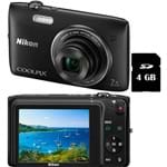 Câmera Digital Nikon S3400 20.1MP Zoom Óptico 7x Cartão 4 GB - Preta
