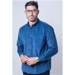 Camisa Casual Masculina Tradicional Veludo Azul Escuro F01529a 01