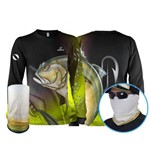 Camisa Pesca Esportiva Quisty Xaréu Surfista + Máscara de Proteção 50 UV