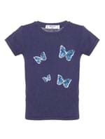 Camiseta Butterfly Paetê Azul Marinho Tamanho 12