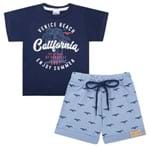 Camiseta C/ Shorts em Malha Blue Paradise - Time Kids