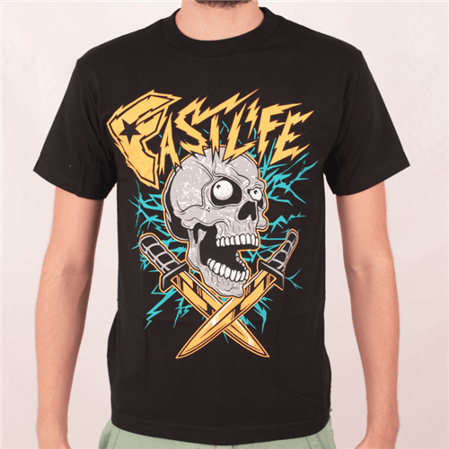 Camiseta Famous Fastlife Skull Preto/laranja P