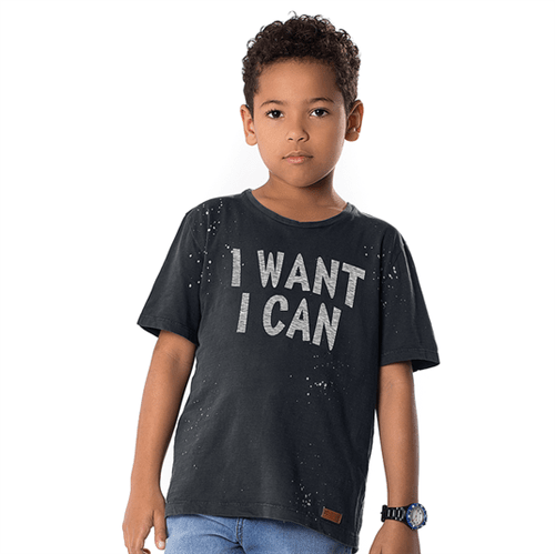Camiseta Infantil Cata-Vento I Want I Can Preto 04