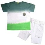 Camiseta Infantil Degradê Verde e Bermuda Menino Branca 8T