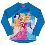 Camiseta Infantil Proteção Solar Princesas Disney Manga Longa Azul Tip Top 4 Anos