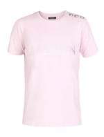 Camiseta Logo Botões Rosa e Prateada Tamanho 44
