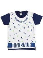 Camiseta Manga Curta Infantil para Menino - Azul Marinho/cinza