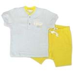 Camiseta Polo Bebê Azul e Bermuda Amarela Tamanho M
