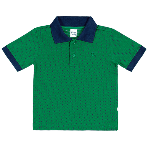 Camiseta Polo Primeiros Passos Cata-Vento Bolinhas Verde 01