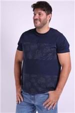 Camiseta Recortes Estampa Floral Plus Size Azul Marinho M