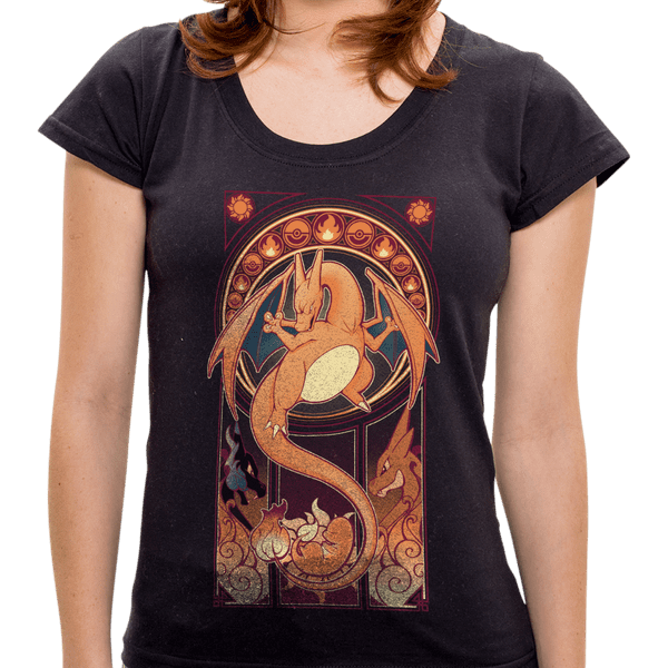 Camiseta Stained Dragon - Feminina PR - Camiseta Stained Dragons - Feminina - P