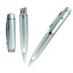 Caneta Pen Drive 16gb Prata com Luz Laser Point Personalizado