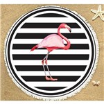 Canga de Praia Redonda Personalizada Flamingo Listras Preto e Branco Infantil