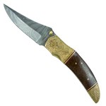 Canivete Artesanal Paquistão Aço Damasco Brass - Crosster