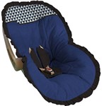 Capa Bebê Conforto Azul Marinho com Babado Preto e Triângulos