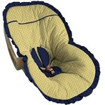 Capa para Bebê Conforto Ana Amarelo com Babado Azul Marinho