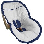 Capa para Bebê Conforto Branca com Babado Azul Marinho Soninho de Bebê