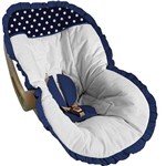 Capa para Bebê Conforto Branca com Poá Azul Marinho
