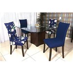 Capa para Cadeira Malha Kit 6 Unidades Cor Azul / Flores