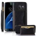 Capa Protetora em Couro C/ Suporte Cartão para Samsung Galaxy S6-Preta