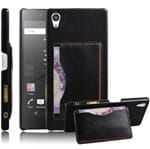 Capa Protetora em Couro com Suporte para Cartão para Sony Xperia Z5 Premium-Preta