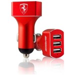 Carregador Veicular Ferrari 3 Entradas USB Vermelho