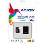 Cartão de Memória Micro SDHC 4 GB Classe 4 com Adaptador Adata
