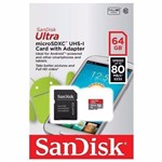 Cartão Micro Sd Ultra Sandisk 64gb 80mb/s Classe 10 Clr P/ J1 Samsung