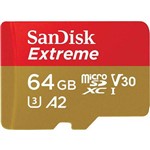 Cartão UHS-I Sandisk Extreme MicroSDxc 64GB A2 160 MB/s Read 60 MB/s Write