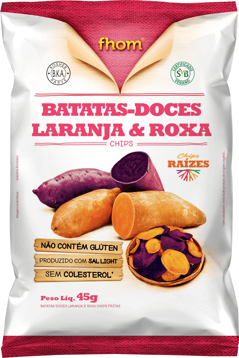 Chips Batata Doce Laranja e Roxa 45g - Fhom