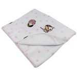 Cobertor Feminino Flanelado Branco e Rosa Estampado Mônica e Magalí Baby