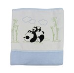 Cobertor Masculino Flanelado Azul Claro e Branco Bordado Panda