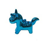 Cofrinho Unicornio Ceramica Decorativo Cromado Azulado