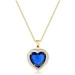 Colar de Coração com Pedra Natural Azul Cravejado com Zircônias Folheado em Ouro 18k - 3150000000267