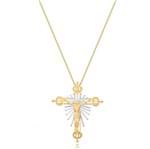 Colar Maxi Crucifixo com Detalhes em Ródio Branco Folheado em Ouro 18k – 3150000002193