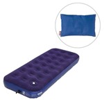 Colchão Inflável de Solteiro com Inflador Mor + Travesseiro Dobrável Coleman Fold N Go Azul
